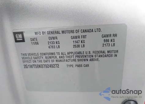 2007 Chevrolet Impala Lt from USA, damaged, VIN 2G1WT58K879249272